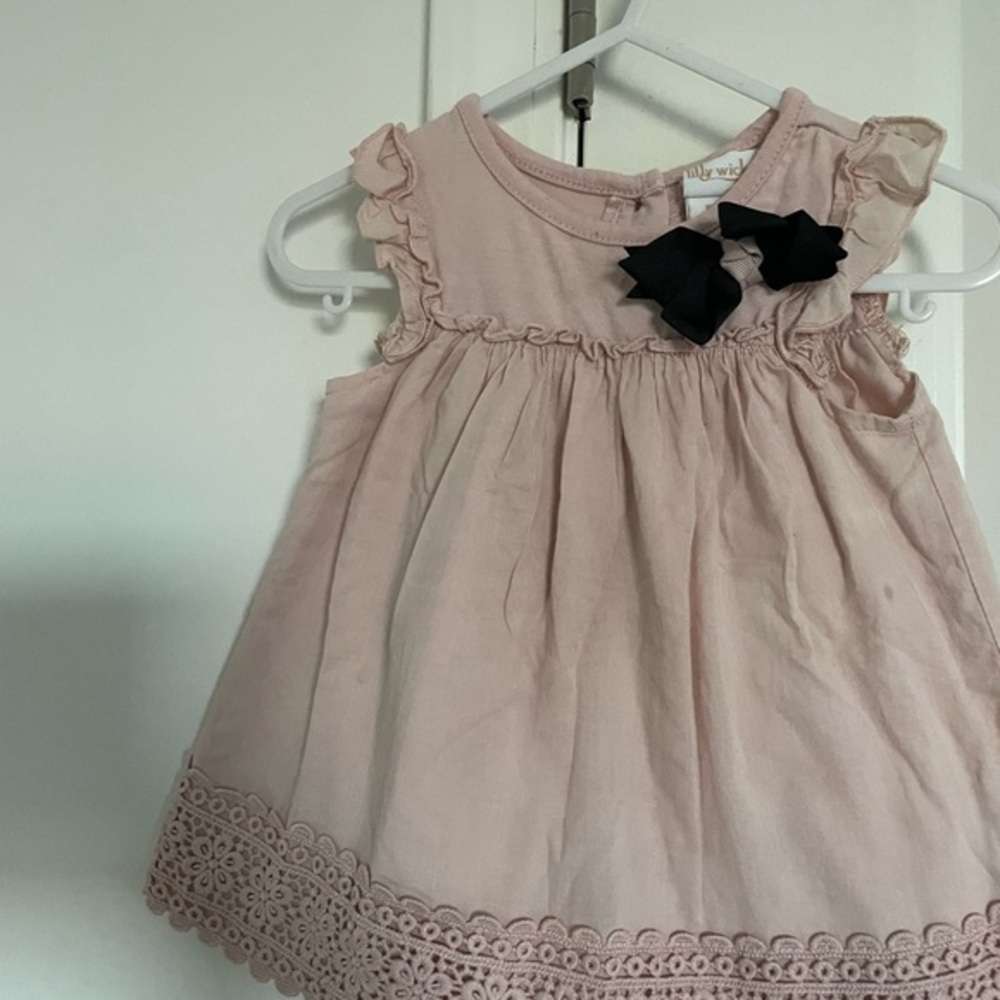 Pink Ruffled Kids Dress with Black Bow